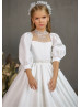 High Neck Beaded Ivory Lace Satin Flower Girl Dress